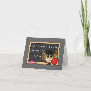 Cute Teacher Owl with Apple Cartoon   Add Text Card