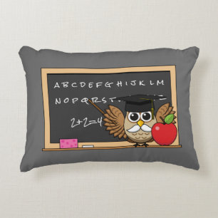 Cute Teacher Owl with Apple Cartoon Decorative Cushion