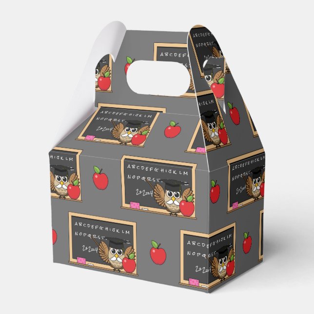 Cute Teacher Owl with Apple Cartoon Favour Box (Front Side)