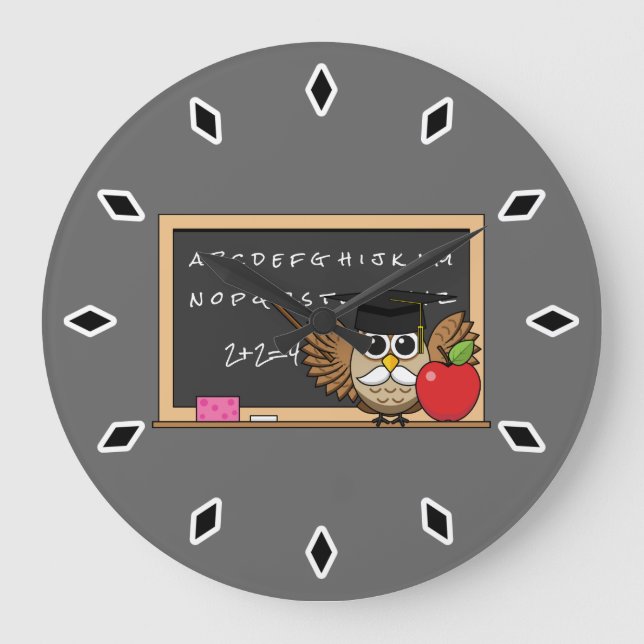 Cute Teacher Owl with Apple Cartoon Large Clock (Front)
