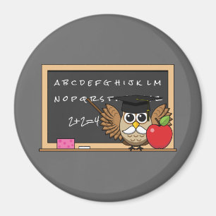 Cute Teacher Owl with Apple Cartoon Magnet