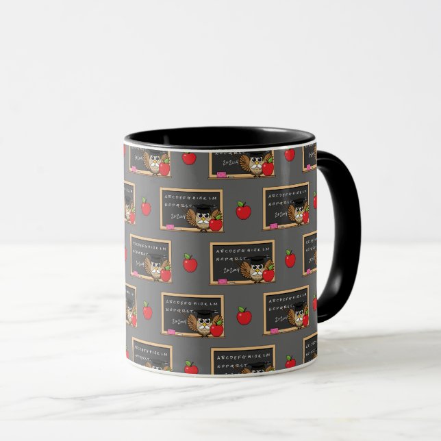 Cute Teacher Owl with Apple Cartoon Mug (Front Right)