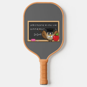 Cute Teacher Owl with Apple Cartoon Pickleball Paddle
