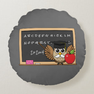Cute Teacher Owl with Apple Cartoon Round Cushion