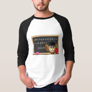 Cute Teacher Owl with Apple Cartoon T-Shirt