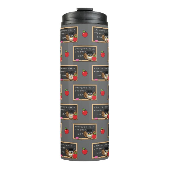 Cute Teacher Owl with Apple Cartoon Thermal Tumbler (Front)