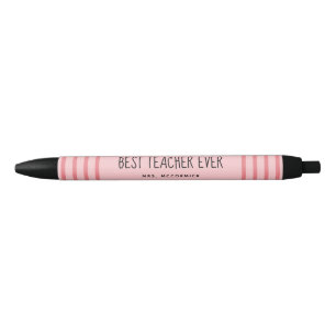 Cute Teacher Pink Typography Personalised Black Ink Pen