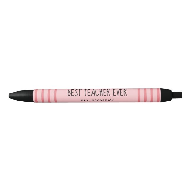 Cute Teacher Pink Typography Personalised Black Ink Pen (Front)
