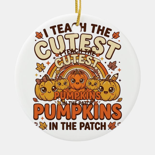 Cute Teacher Pumpkin Fall Classroom Vector Design_ Ceramic Ornament (Front)