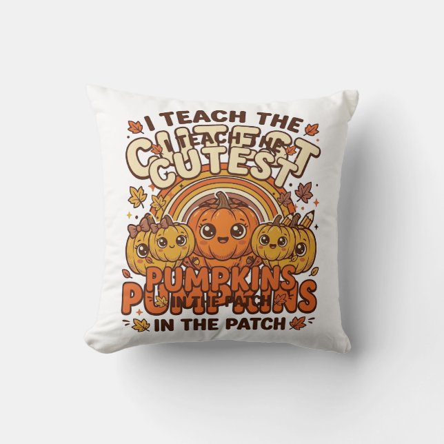 Cute Teacher Pumpkin Fall Classroom Vector Design_ Cushion (Front)
