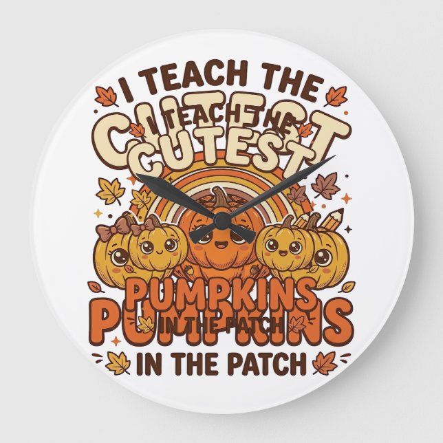 Cute Teacher Pumpkin Fall Classroom Vector Design_ Large Clock (Front)