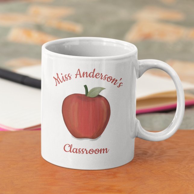 Cute Teacher Red Apple Personalised Coffee Mug (Creator Uploaded)
