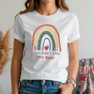 Cute Teacher Vibes Rainbow Personalised Name  T-Shirt