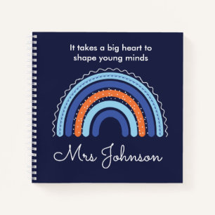 Cute Teachers Boho Rainbow on Navy Blue Notebook