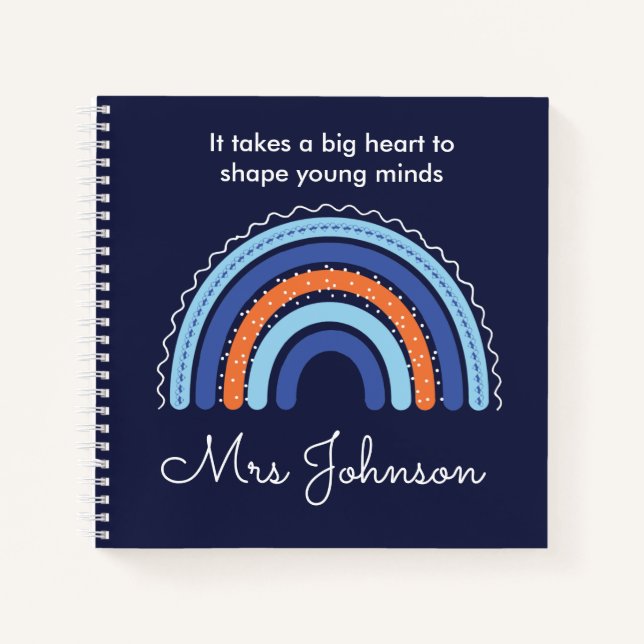 Cute Teachers Boho Rainbow on Navy Blue Notebook (Front)