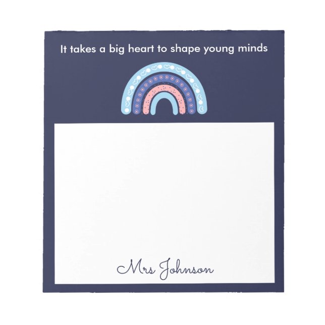 Cute Teachers Boho Rainbow on Navy Blue Notepad (Front)