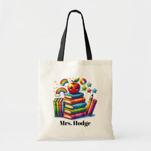 Cute Teacher's books apple add name Tote Bag