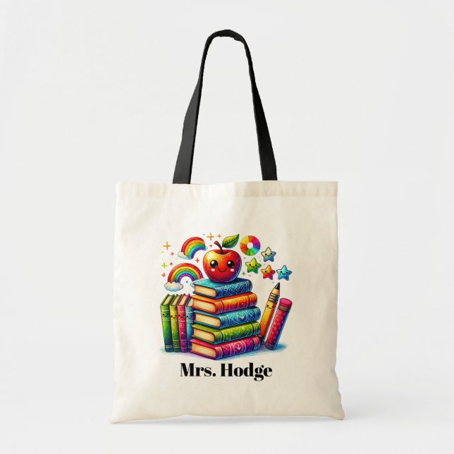 Cute Teacher's books apple add name Tote Bag (Front)