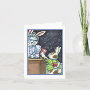 CUTE TEACHER'S PET, APPLE & VALENTINE BUNNY RABBIT HOLIDAY CARD