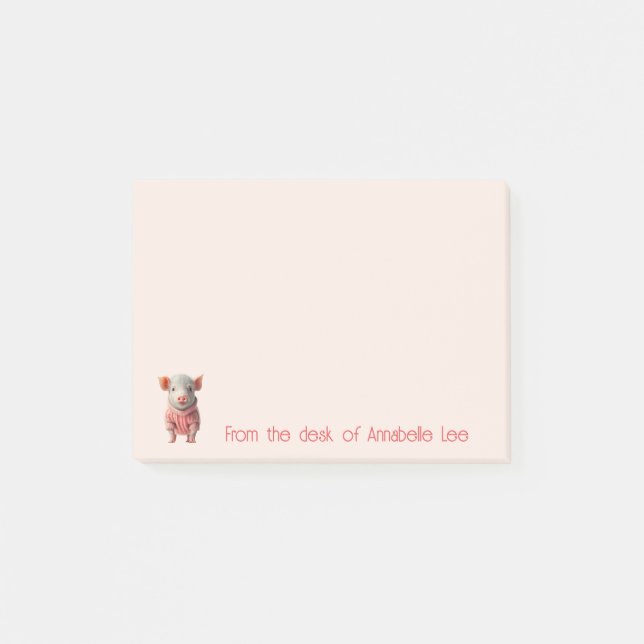 Cute Teacup Piggy Personalise Post-it Notes (Front)