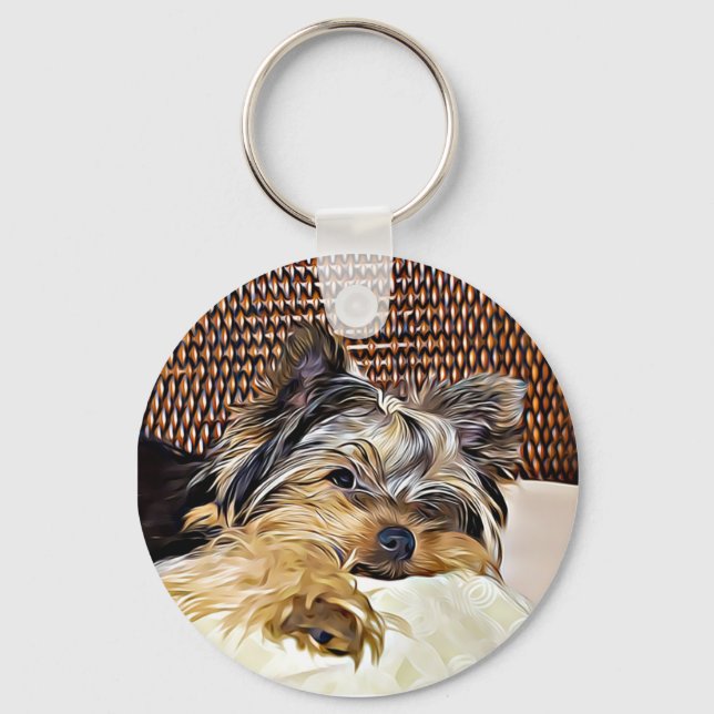 Cute Teacup Yorkie Yorkshire Terrier Digital  Key Ring (Front)