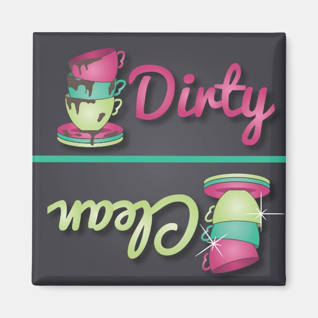Cute Teacups Dirty or Clean Dishwasher Magnet (Front)
