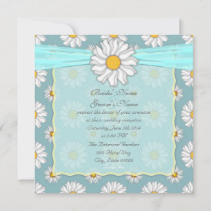 Cute Teal and White Daisy Floral Wedding Reception Invitation