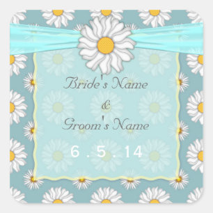 Cute Teal and White Daisy Wedding Stickers