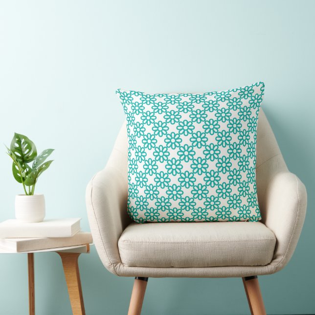 Cute Teal and White Floral Pattern Cushion (Chair)