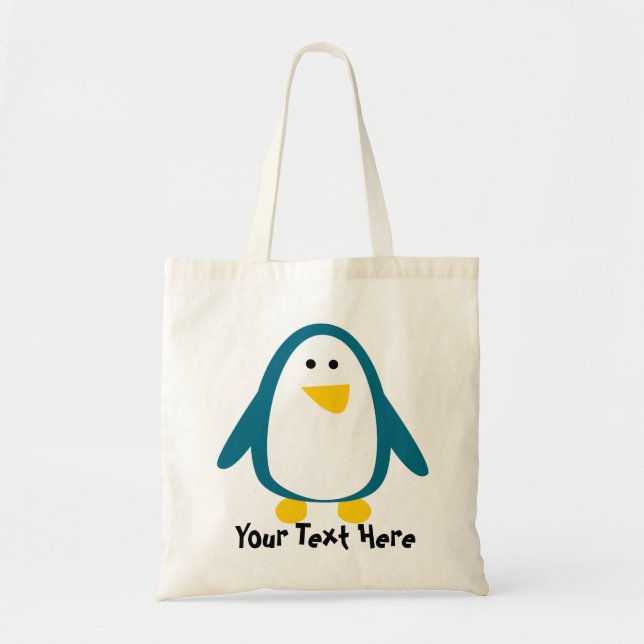 Cute Teal and White Penguin Tote Bag (Front)