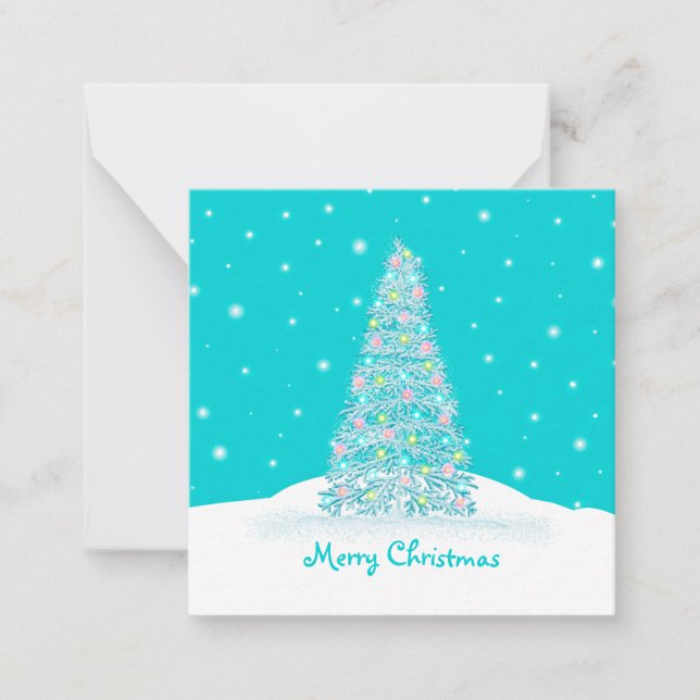 Cute Teal Aqua Mini Christmas Tree Card (Front)