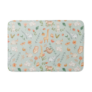 Cute Teal Baby Animal Pastel Pattern Bath Mat