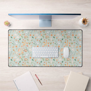 Cute Teal Baby Animal Pastel Pattern Desk Mat