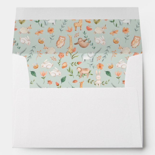 Cute Teal Baby Animal Pastel Pattern Envelope (Back (Bottom))