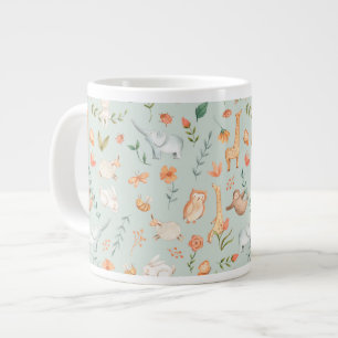Cute Teal Baby Animal Pastel Pattern Large Coffee Mug