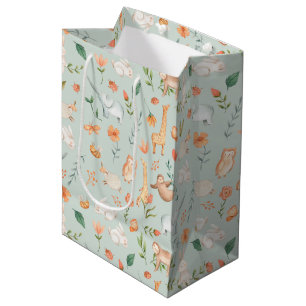 Cute Teal Baby Animal Pastel Pattern Medium Gift Bag