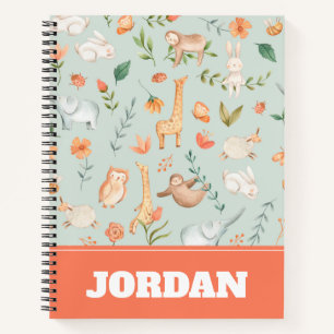 Cute Teal Baby Animal Pastel Pattern Notebook