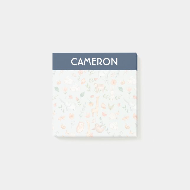 Cute Teal Baby Animal Pastel Pattern Post-it Notes (Front)