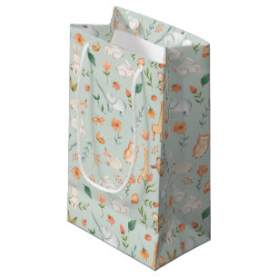 Cute Teal Baby Animal Pastel Pattern Small Gift Bag