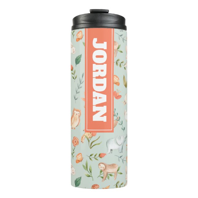 Cute Teal Baby Animal Pastel Pattern Thermal Tumbler (Front)