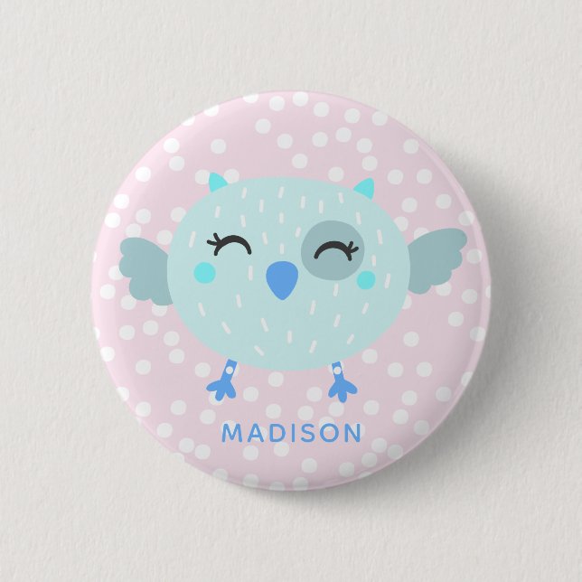 Cute Teal Bird - Pink Striped Kids' Birthday Favou 6 Cm Round Badge (Front)