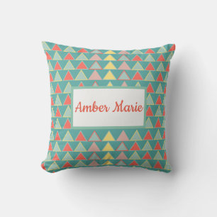 Cute Teal Blue Colourful Abstract Geometric Patter Cushion