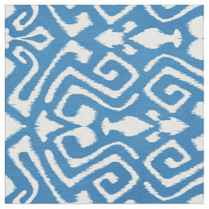 Cute teal blue ikat tribal patterns fabric