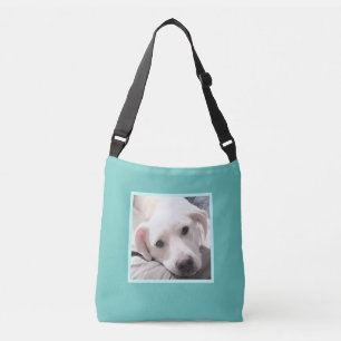 Cute Teal Blue Tired White Puppy Dog Pretty Crossbody Bag