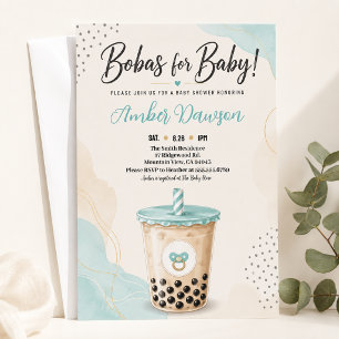 Cute Teal Boba Baby Shower Little Pearl Bubble Tea Invitation