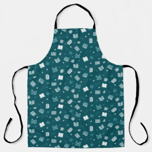Cute Teal Book and Reading Pattern Apron