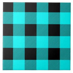 cute teal buffalo plaid pattern ceramic tile
