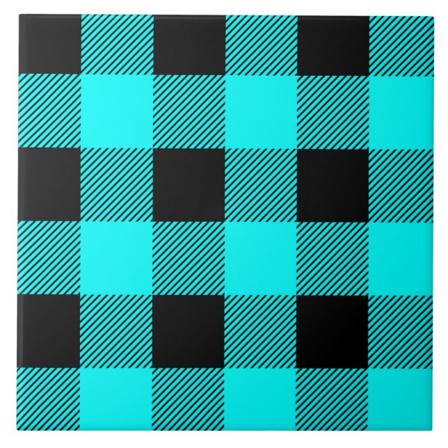 cute teal buffalo plaid pattern ceramic tile (Front)