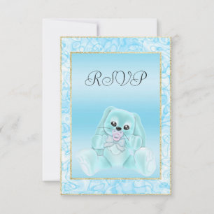 Cute Teal Bunny Baby Shower RSVP Card