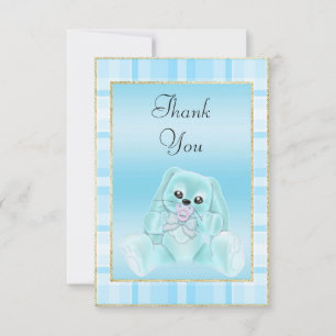 Cute Teal Bunny Baby Shower Thank You Card